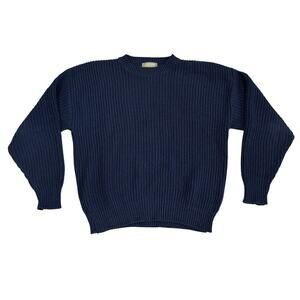 Christopher Hayes Navy Chunky Knit Crewneck Sweater Men’s L Made in USA